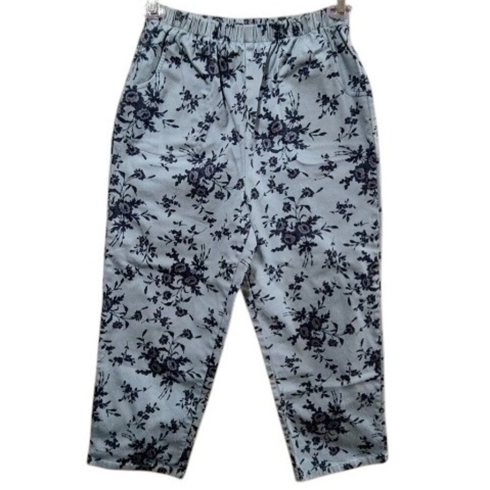 Denim & Co. Floral Pull On Elastic Waist Stretch Jeans LRG
